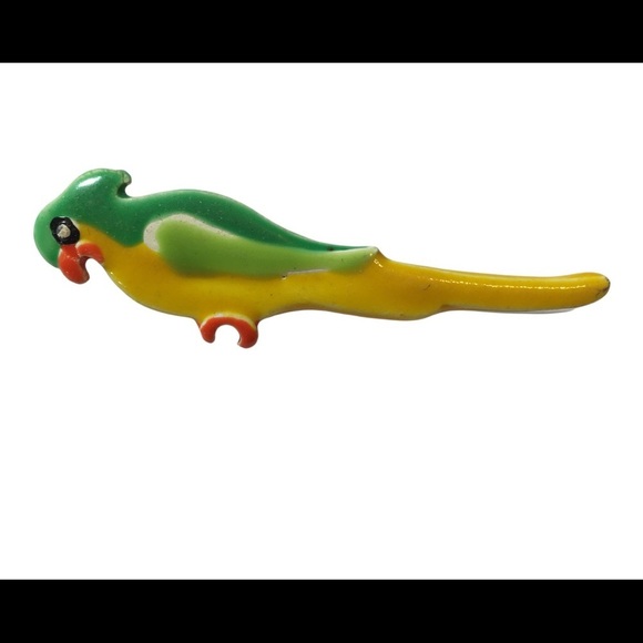 VINTAGE Parrot brooch pin Green and yellow - Picture 2 of 6